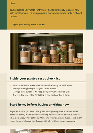 Pantry Reset Checklist Delivery email design preview