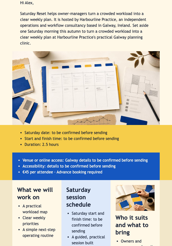 Saturday Reset Workshop Invite email design preview