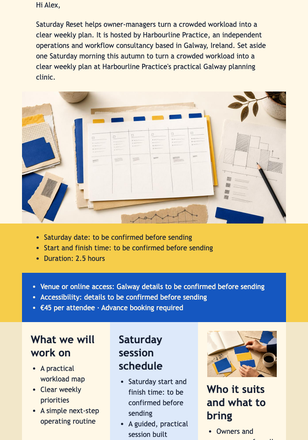 Saturday Reset Workshop Invite email design preview