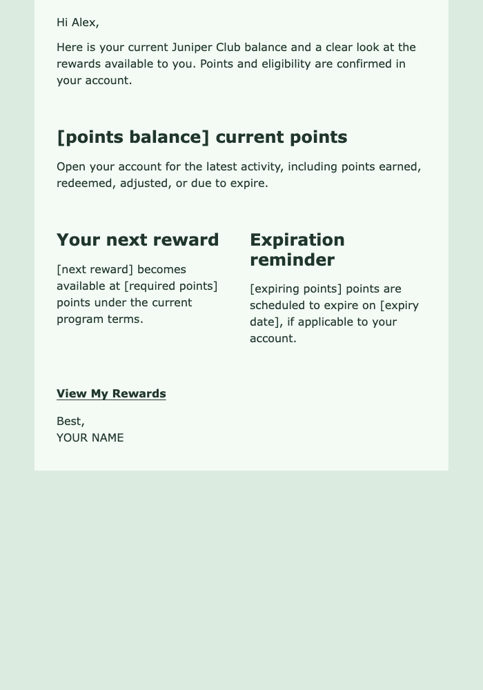 Loyalty Points Balance email design preview