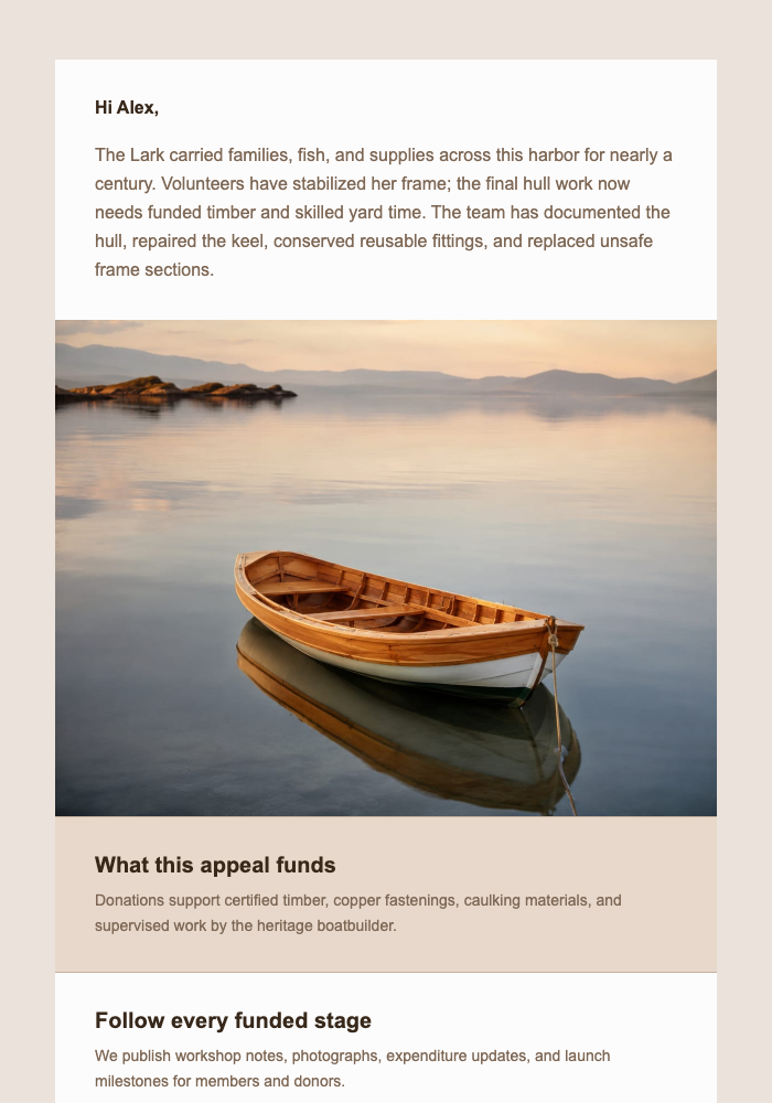 Help Return the Lark to Water email design preview