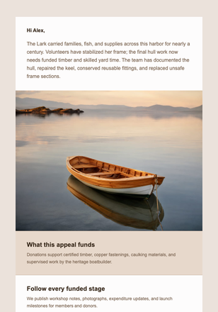 Help Return the Lark to Water email design preview