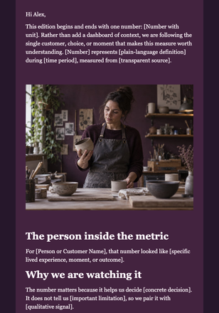 One Number, One Story email design preview