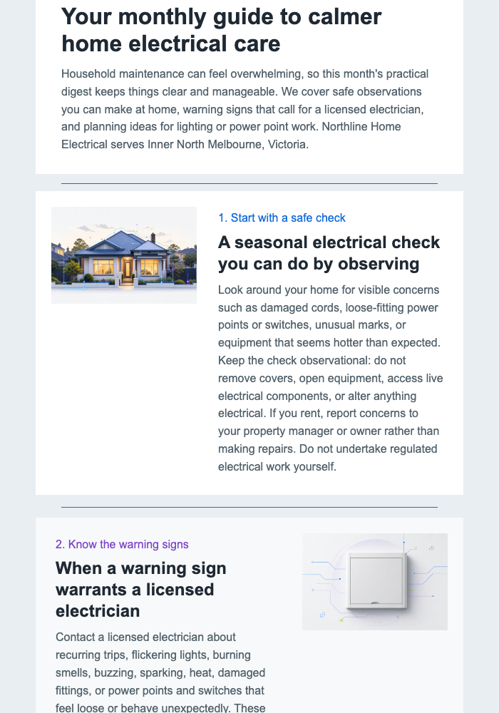 Monthly Home Electrical Digest email design preview