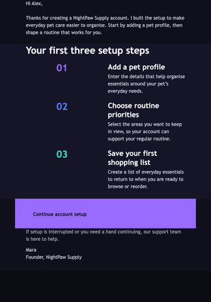 Pet Profile Setup email design preview