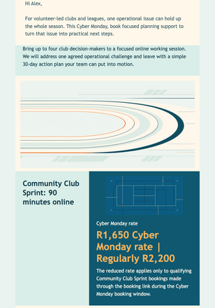 Cyber Monday Club Sprint email design preview