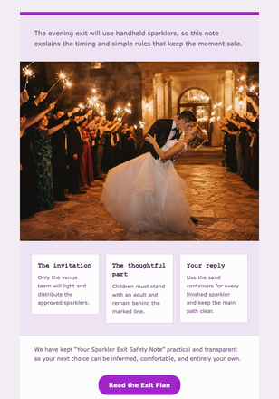 Your Sparkler Exit Safety Note email design preview