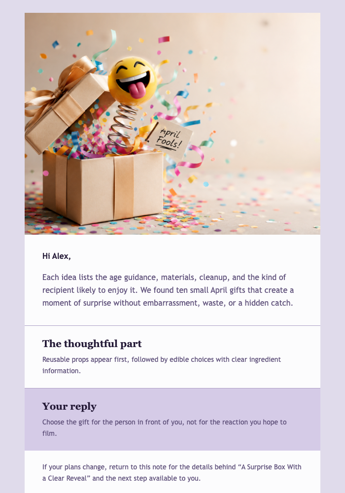 A Surprise Box With a Clear Reveal email design preview