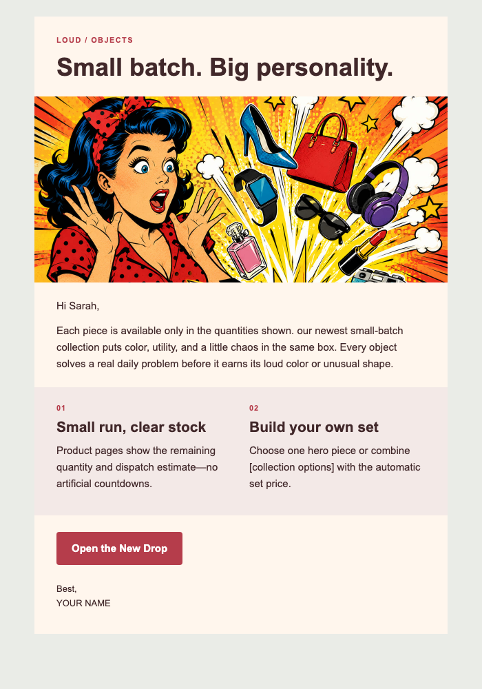 Box Pop Product Drop email design preview