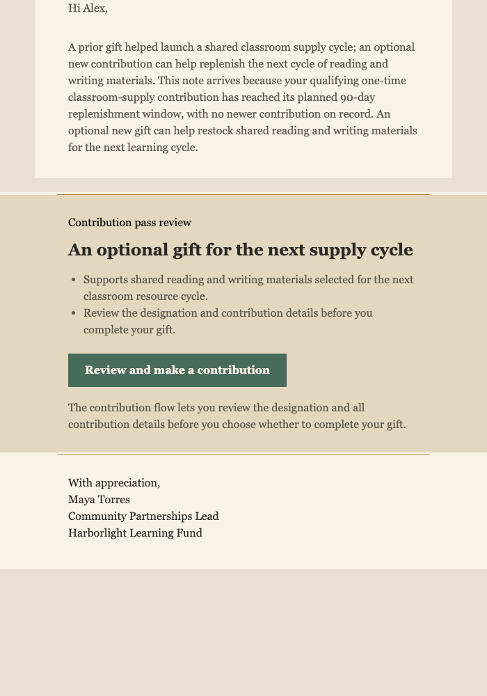 Classroom Supply Replenishment email design preview
