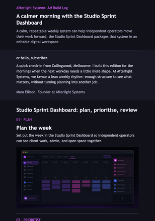 Neon Morning Build Log email design preview