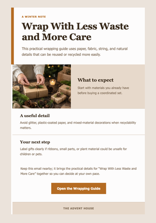 Wrap With Less Waste and More Care email design preview