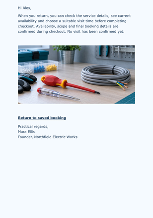 Finish Your Electrical Booking email design preview