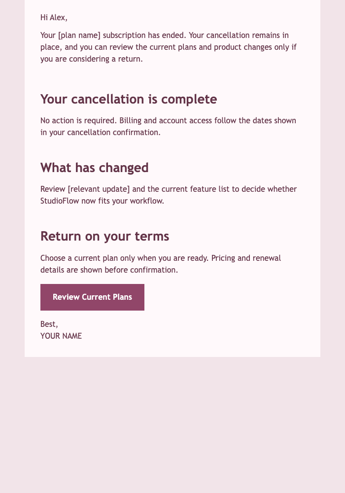 Post-Cancellation Win-Back email design preview