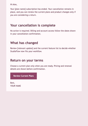 Post-Cancellation Win-Back email design preview