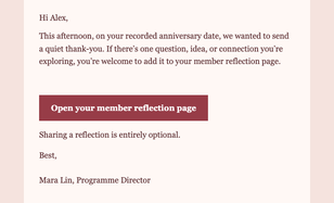 Member Anniversary Thanks email design preview