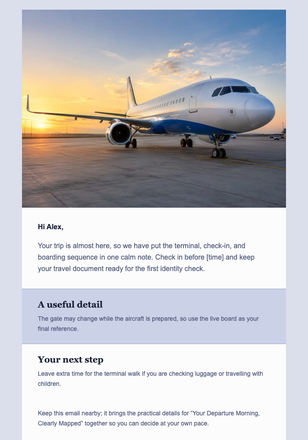 Your Departure Morning, Clearly Mapped email design preview