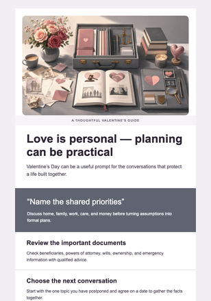 A Practical Guide to Planning a Life Together — Valentine’s Day email design preview