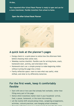 After-School Planner Delivery email design preview
