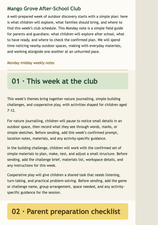 Monday Grove Notes email design preview