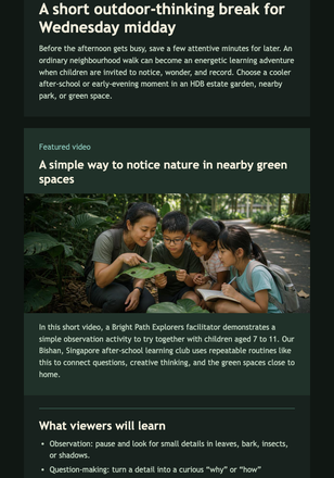 Midweek Nature Noticing Video email design preview