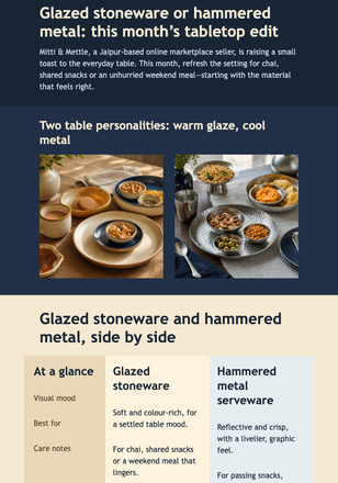 Tabletop Material Edit email design preview