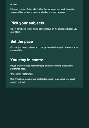 Preference Update email design preview