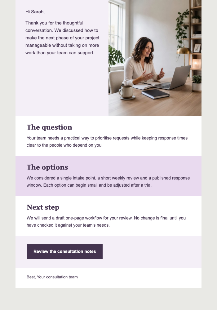 Consultation Follow-Up email design preview