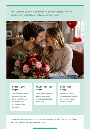 Your Bouquet Delivery Window email design preview