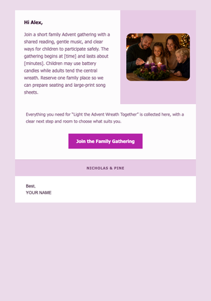 Light the Advent Wreath Together email design preview