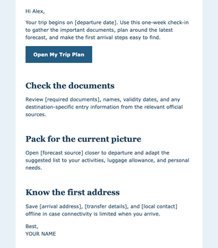 Travel Seven-Day Countdown email design preview