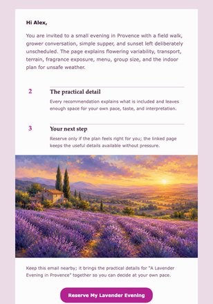 A Lavender Evening in Provence email design preview