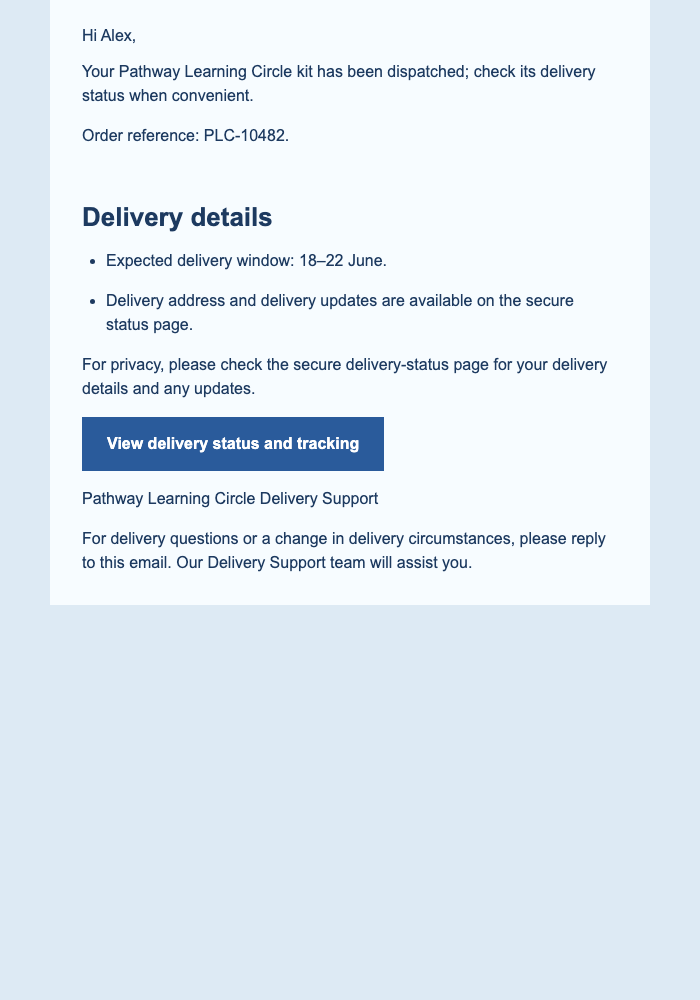 Learning Kit Dispatch email design preview