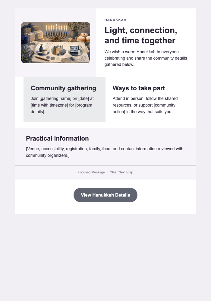 A Warm Hanukkah Note — Newsletter email design preview
