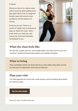 Move Free Dance Class email design preview