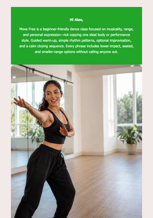 Move Free Dance Class email design preview