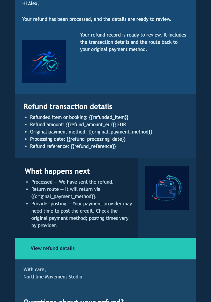 Refund Status Update email design preview