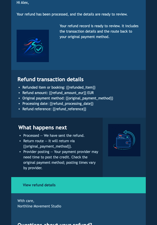 Refund Status Update email design preview