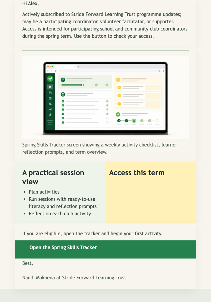 Spring Skills Tracker Launch email design preview