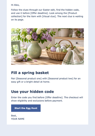 Easter Sale And Egg Hunt Code email design preview