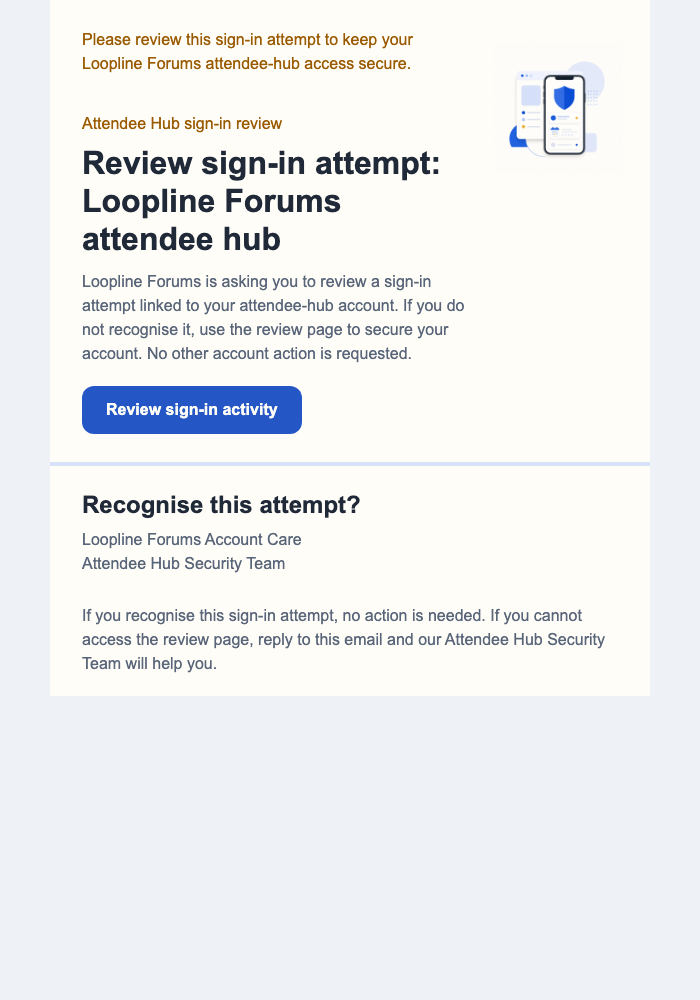 Attendee Hub Sign-in Review email design preview