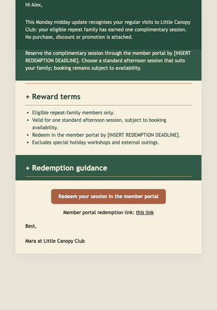 Earned Club Session email design preview