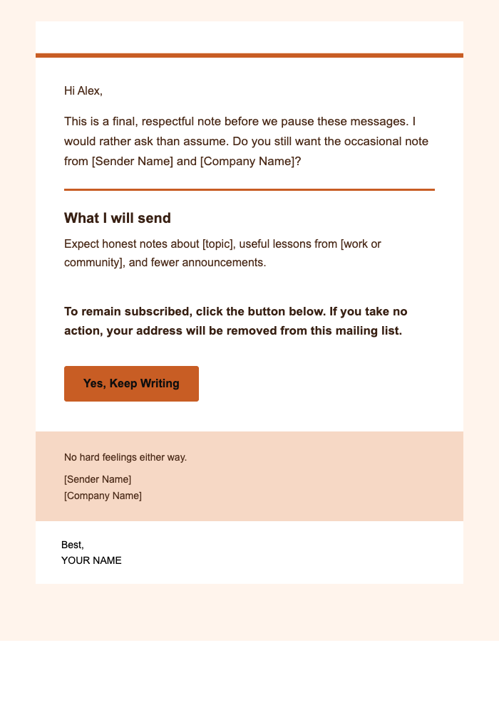 Occasional Note — Final Note email design preview