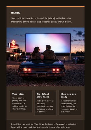 Your Drive-In Space Is Reserved email design preview