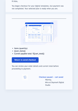 Saved Cart, Clear Plan email design preview