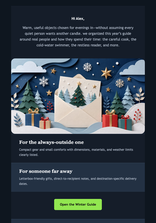 The Winter Envelope Gift Guide email design preview