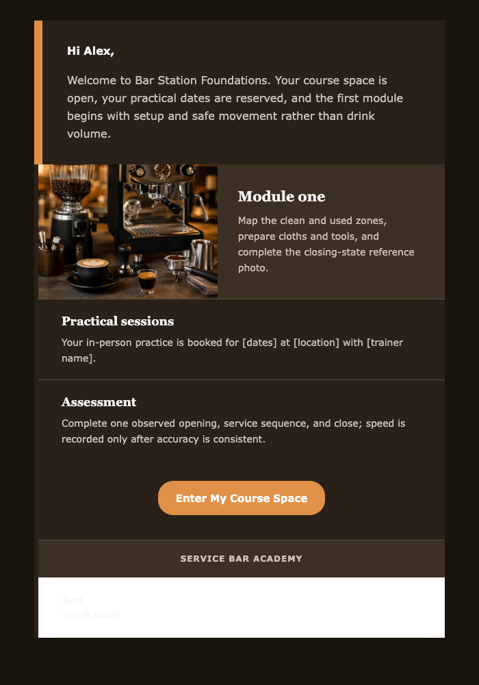 Bar Station Onboarding email design preview