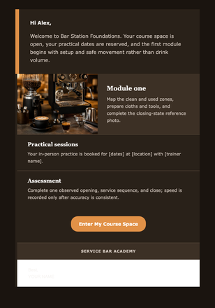 Bar Station Onboarding email design preview
