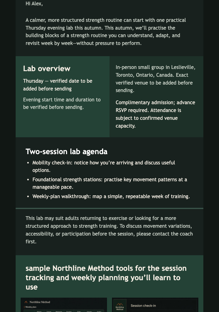Autumn Strength Lab Invitation email design preview