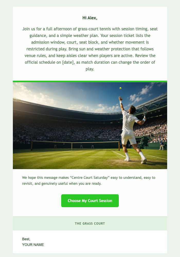 Centre Court Saturday email design preview